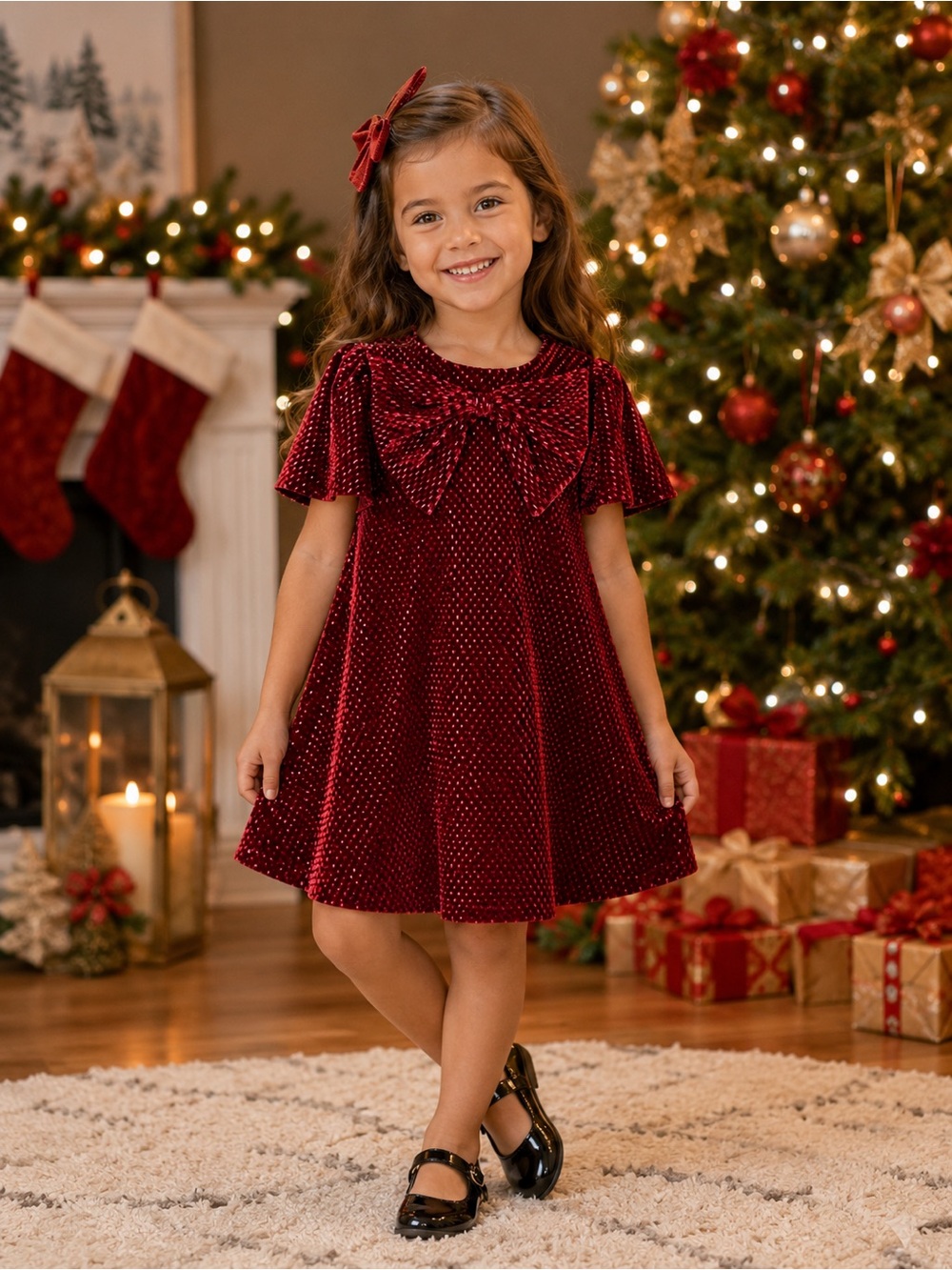 Cat & Jack Burgundy Velvet Bow Party Dress